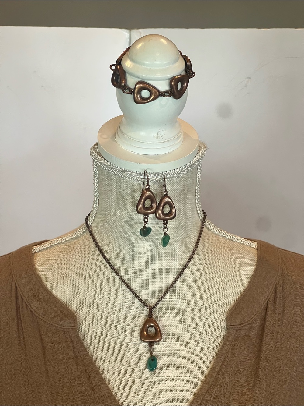 Antique Copper & Jadestone Jewelry Set
